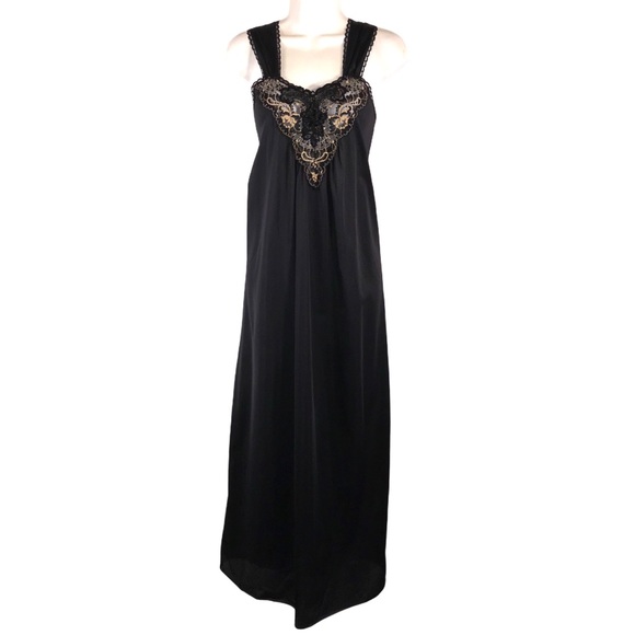 Vintage 1970s Black with Lace Nightgown - Picture 1 of 10